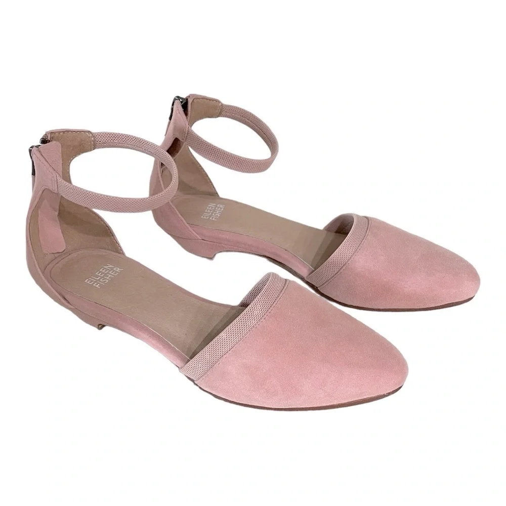 Eileen Fisher Suede Ankle Strap Pumps | Blush Pink Block Heel | Size 5.5